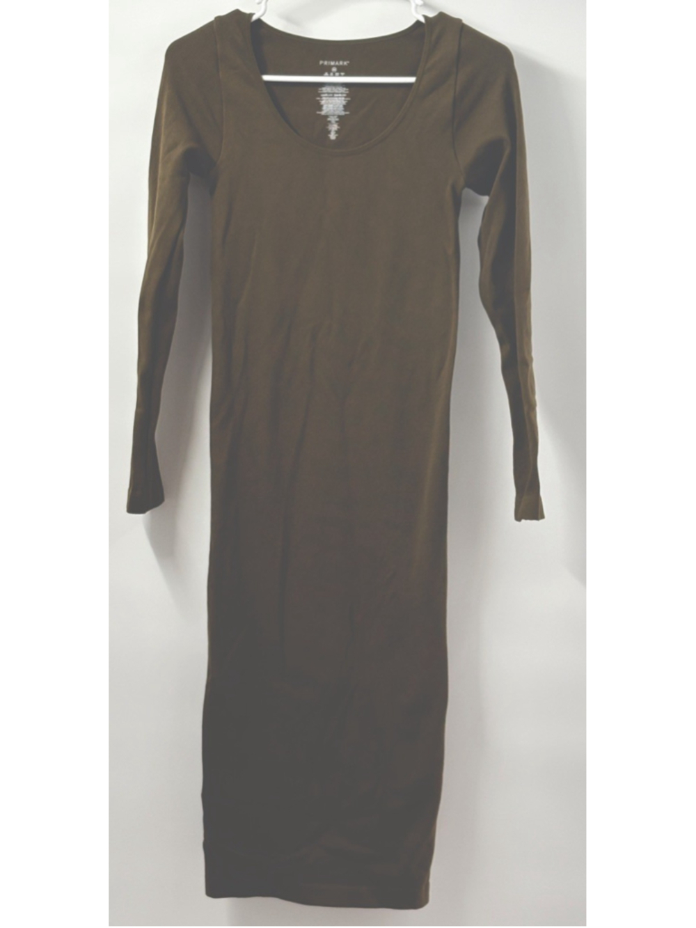 Olive Green Ribbed Long Sleeve Bodycon Midi Dress XS Scoop Neck Clean Girl
